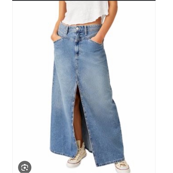 Free People We the Free Come as You Are Denim Maxi Skirt in Blue Sapphire Size 2 - Picture 4 of 13